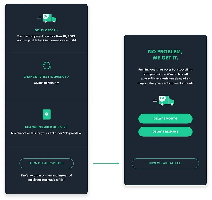 Here are the options a patient sees when they want to update or change their plan.