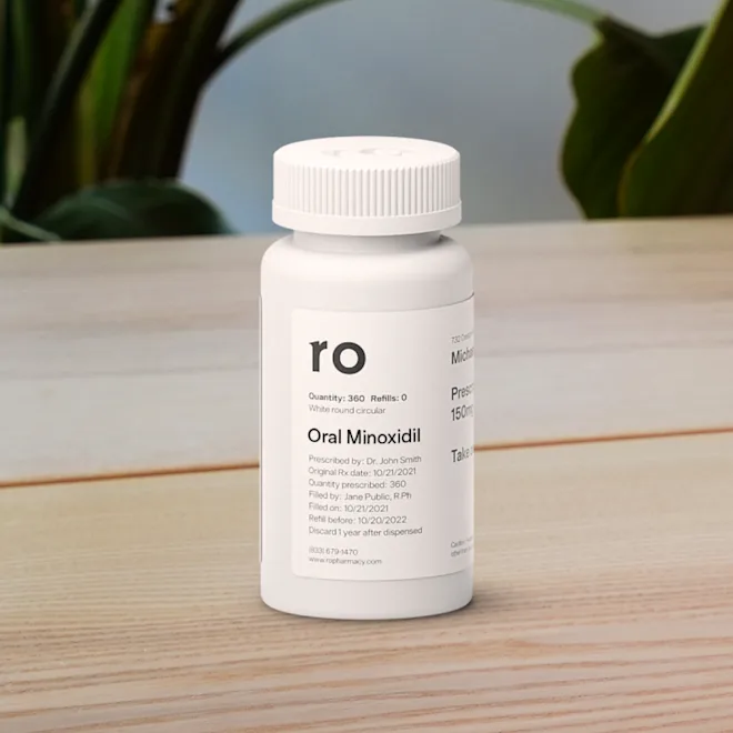 oral minoxidil pill bottle with Ro