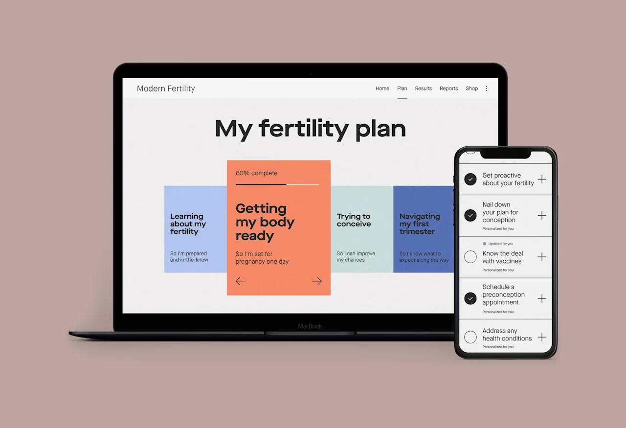 Modern Fertility tracker on laptop and cellphone