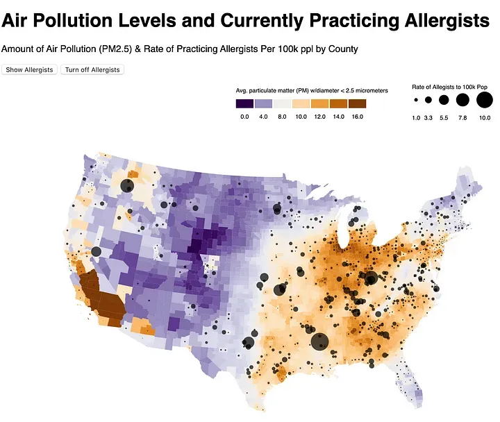 Air pollution levels and currently practicing allergists