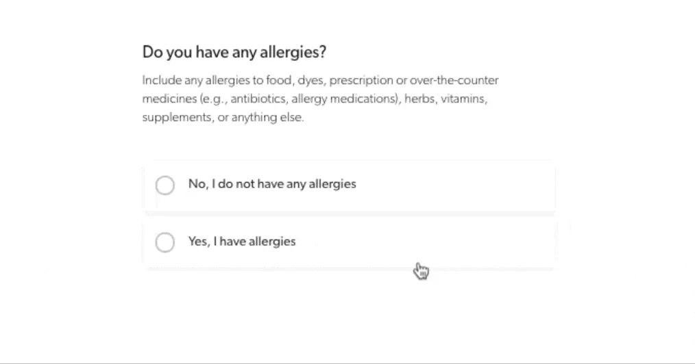 An online visit involves completing a dynamic patient intake and providing a doctor with a host of medical information. The information gets transmitted to a secure, custom-built EMR where a Ro-affiliated doctor will review it.